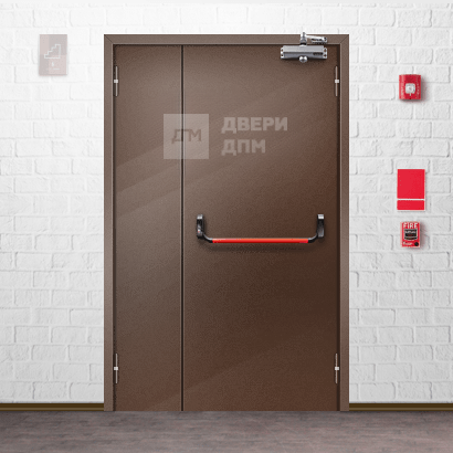 Коричневая противопожарная дверь 3-го типа полуторная глухая ДП-655